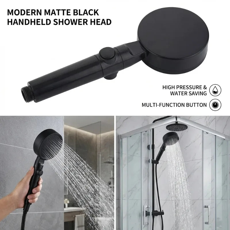 Adjustable High Pressure Shower Head 5 Modes Water Saving One-Key Stop Spray Nozzle with Hose - Bathroom Shower Accessories