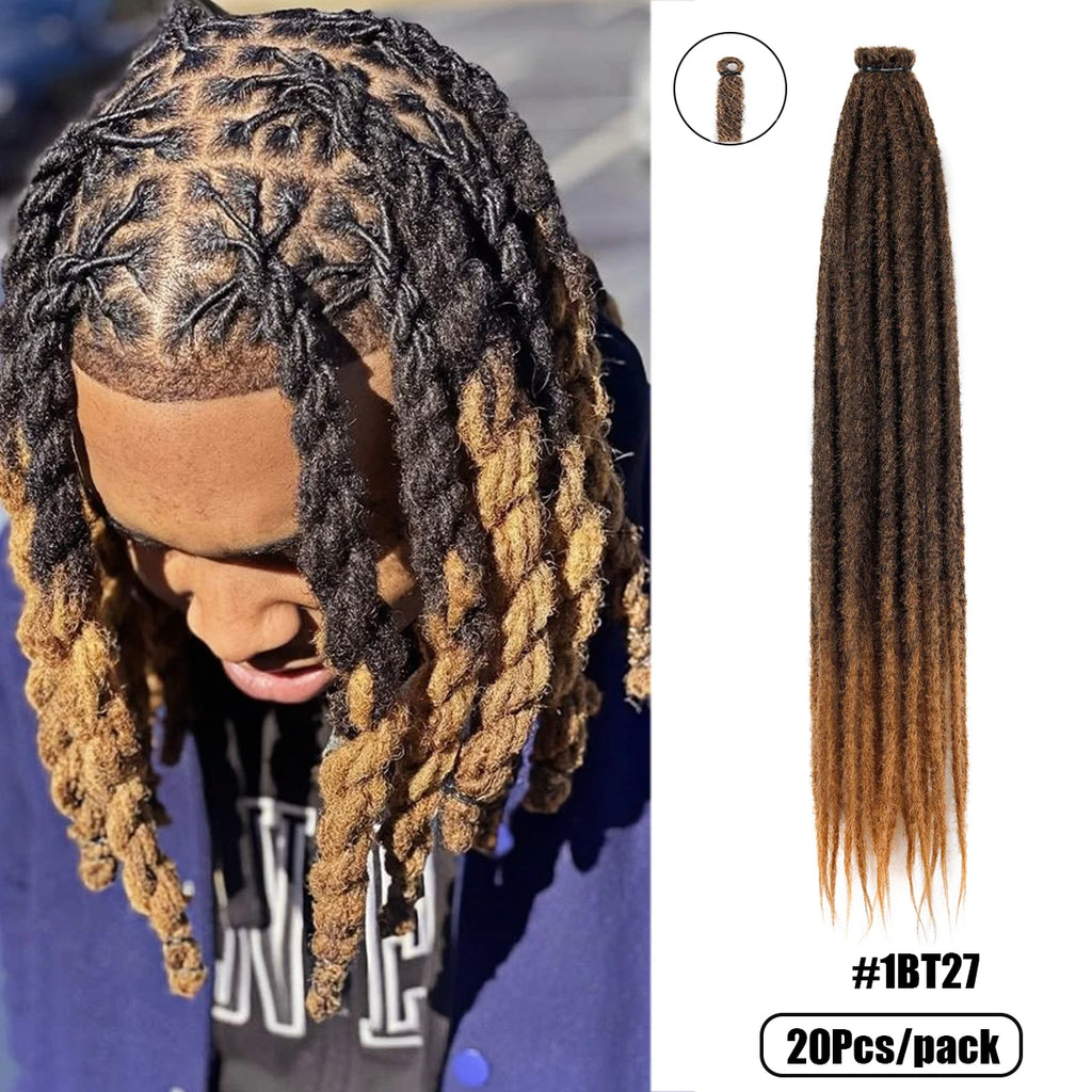 20Strands 24 Inch Synthetic Dreadlock Extensions Ombre Black 0.6cm Width Single Ended Hippie Reggae Style Crochet Hair for Men