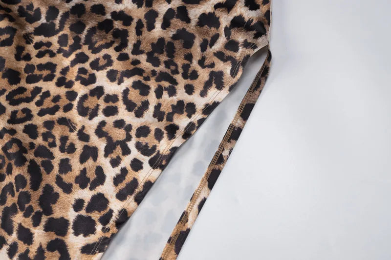Leopard Print Women Chain Strap Side Slit Maxi Dress Backless Bodycon Sexy Streetwear Festival 2024 Evening Elegant