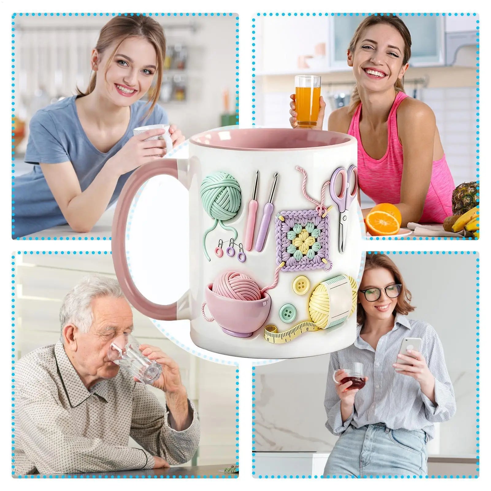 Funny Coffee Mug 330ml Crochet Ceramic Drinkware Novelty Drinking creativity Cups Crochet theme For Adults Yarn Lovers