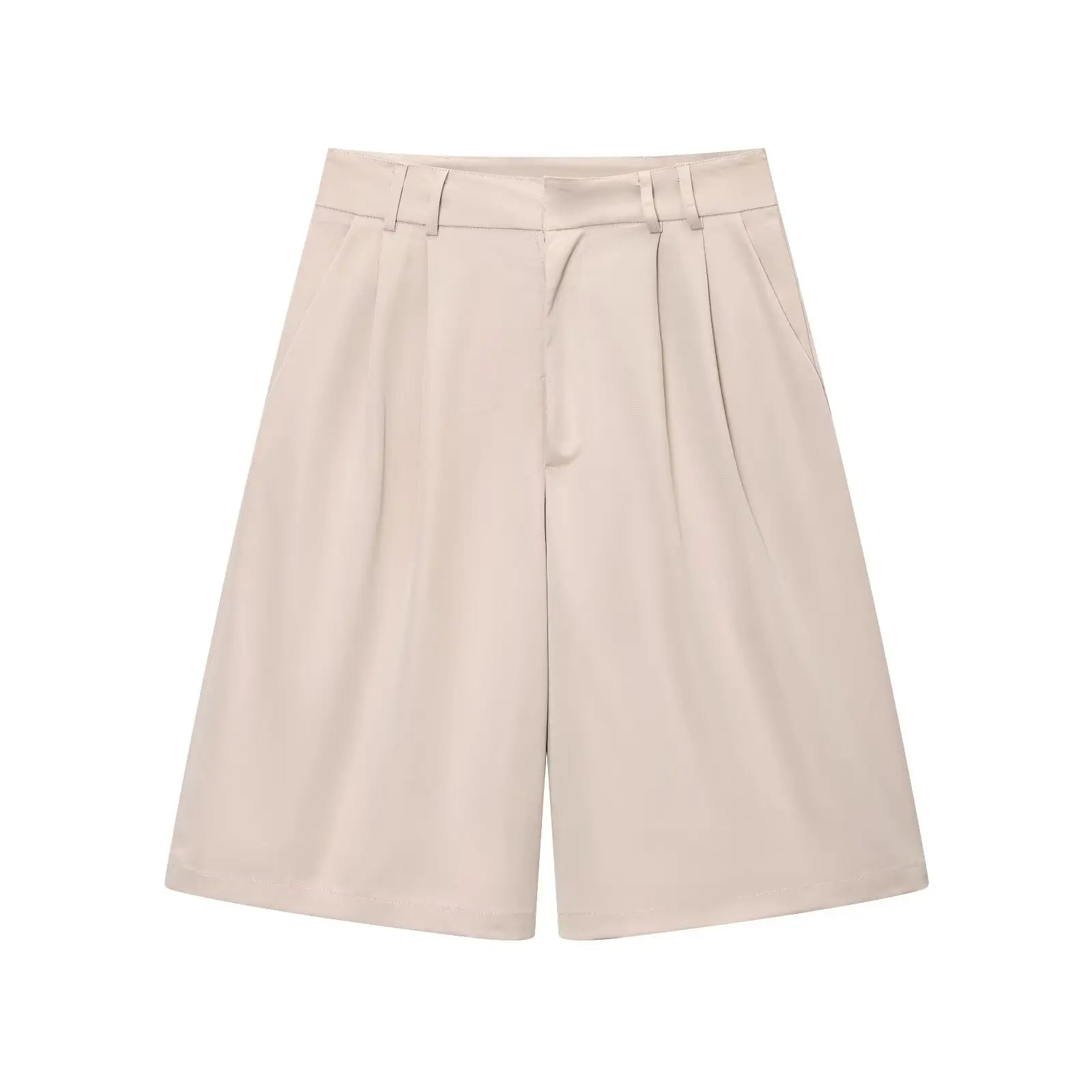 HH Women Summer Solid 2-Piece Set Button Pocket Decoration Short Sleeve Lapel Shirts+High Waist Pleated Zipper Casual Shorts