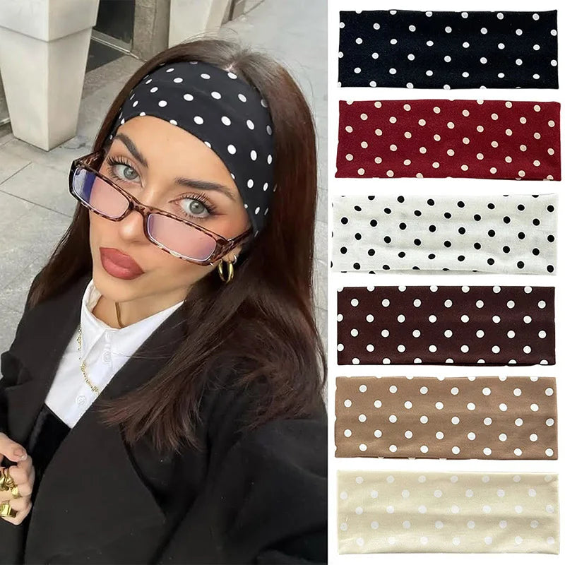Hot Sale! Polka Dot Yoga Elastic Headband Fashionable Travel Vacation Makeup Headband Sports Fitness Sweat-absorbent Hairband