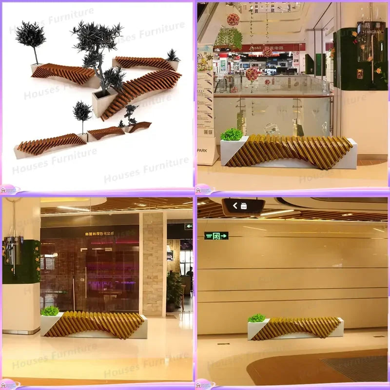 KY632 Rib Bench Outdoor Commercial Furniture Garden Park Waiting Seat Heavy Duty Metal Patio Public Seating for Street