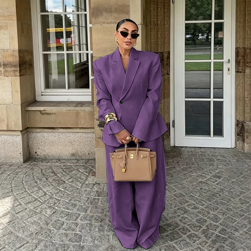 Chic White Wide-leg Pant Single Breasted Women Pants Set New Female Two Pieces(Blazer+Trousers) Conjuntos Femininos Elegantes
