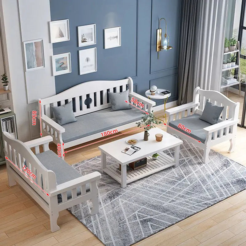Solid wood sofa new Chinese combination wooden sofa rental room backrest bench economical living room small apartment sofa