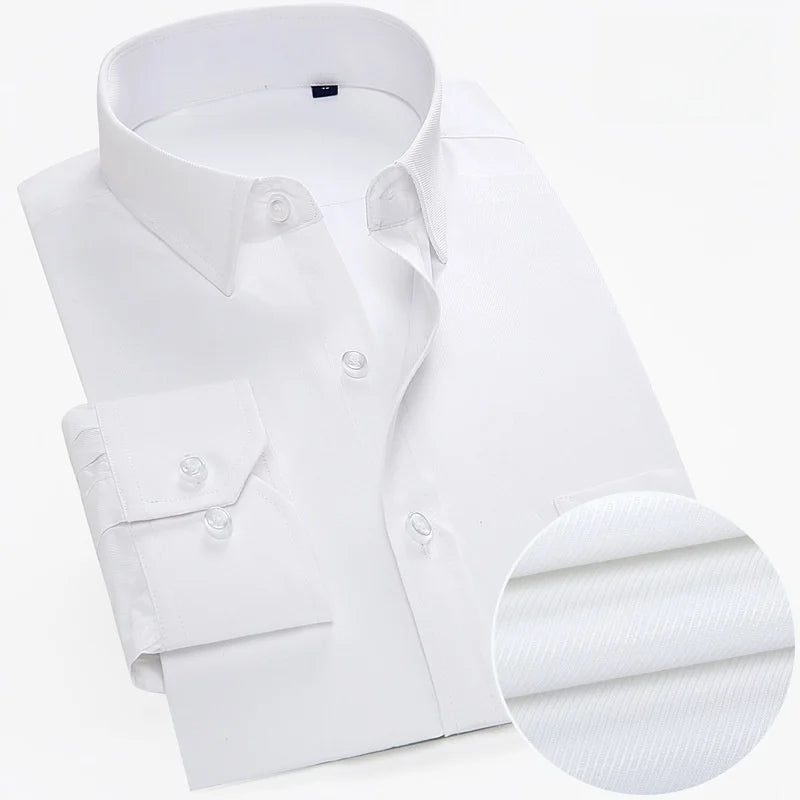 Men's High Quality Dress Shirts Long Sleeve Slim Fit Solid Stripe Business Formal White Shirt Male Pocket Social Clothing 7XL