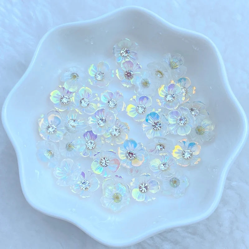 30pcs New Cute Mini Shiny Diamond Flower Nail Rhinestones Gems Glitter Nail Art Jewelry Manicure Nail Decoration Accessorie