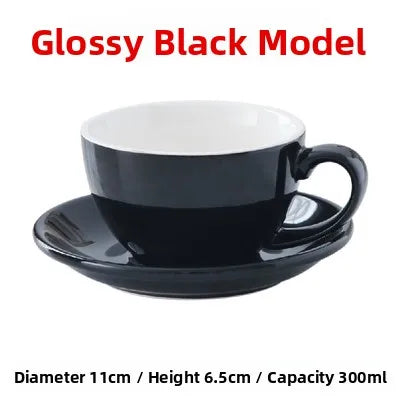 European Style Matte Latte Cup Ceramic Cappuccino Cup Large Mouth Coffee Cup Plate Set Handmade Craftsmanship 300ml