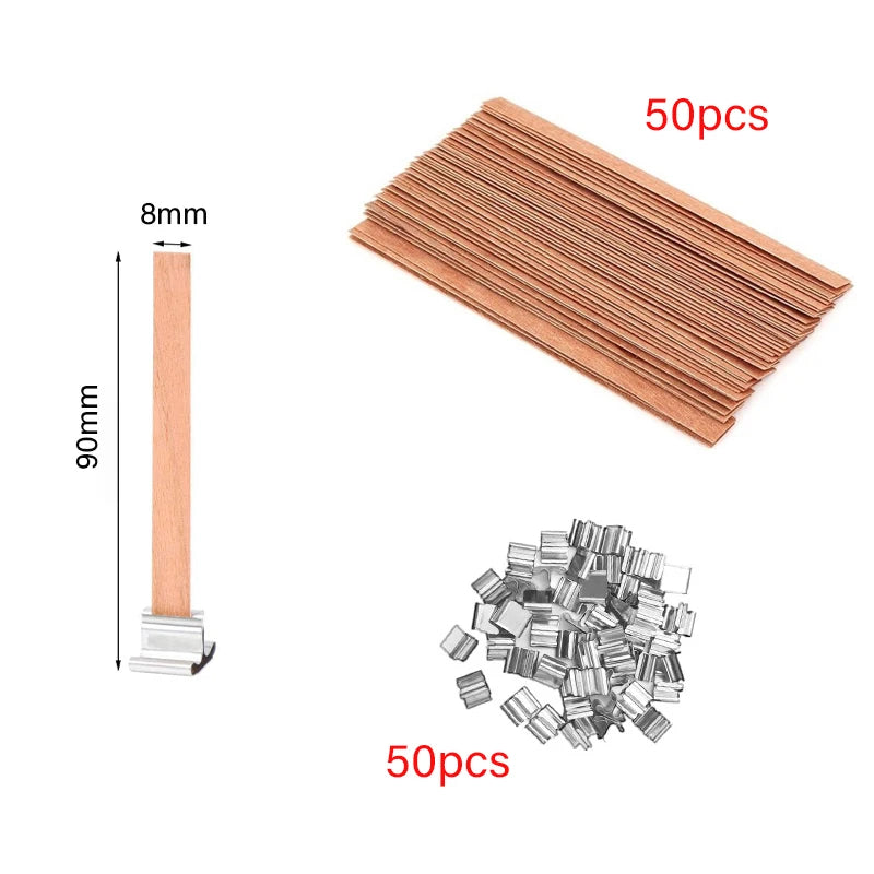 30/50pcs Wooden Candle Wick Set With Clip Base Smokeless Candle Wicks for DIY Paraffin Candle Jar Making Candle Making Supplies