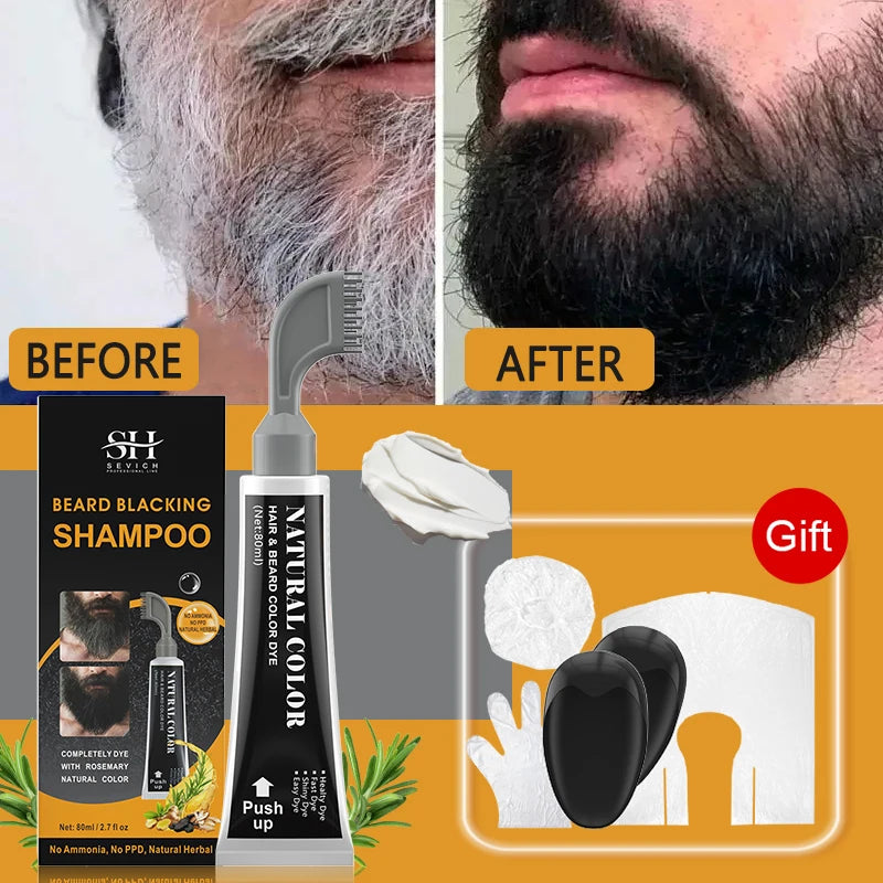 2024 Herbal Extract Black Beard Cream With Comb Rosemary Fast Black Beard Dye Shampoo Instant Hair Dye Cream Beard Care for Men