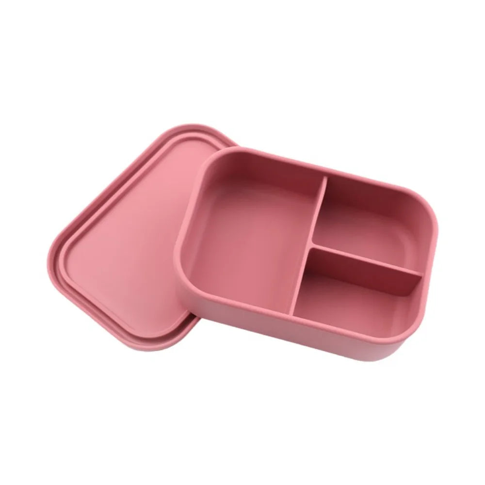 3 Compartments Silicone Lunch Box Rectangular Heat Resistant Food Container Microwavable Lunch Container School