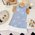 Black Bow Decoration Girls Dress Summer Sleeveless Princess Dresses Color Blocked Children's Clothing 3 To 7 Years Wear
