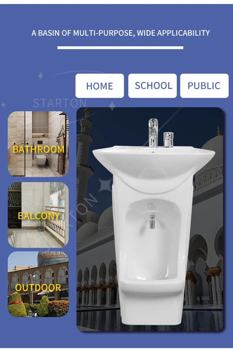 Ceramic Floor Mounted Wash Basin Pedestal Foot Washing Sink