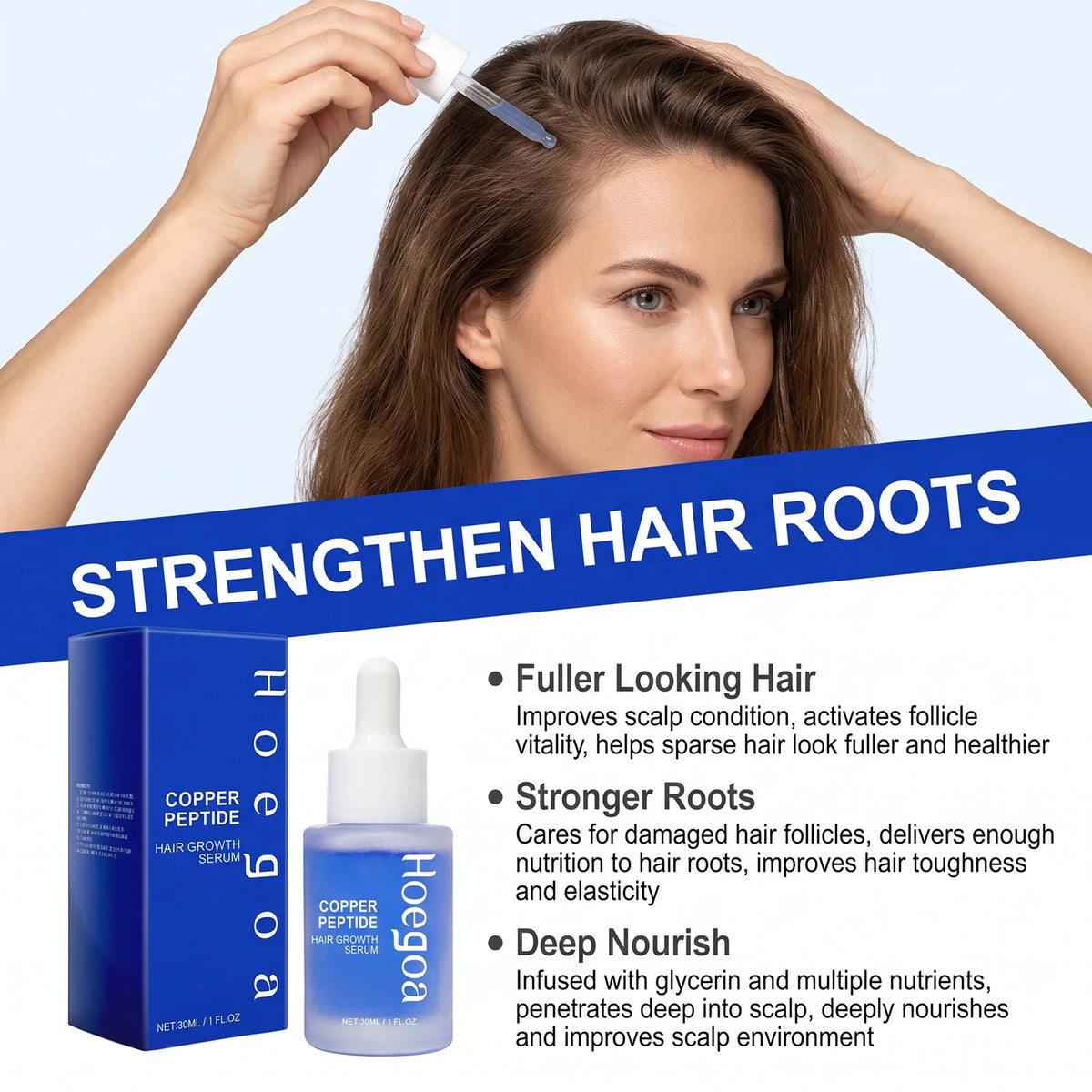 Copper Peptide Hair Care Serum Scalp Health Support Root Strengthen Thicker Appearance Weak Thinning Hair Use
