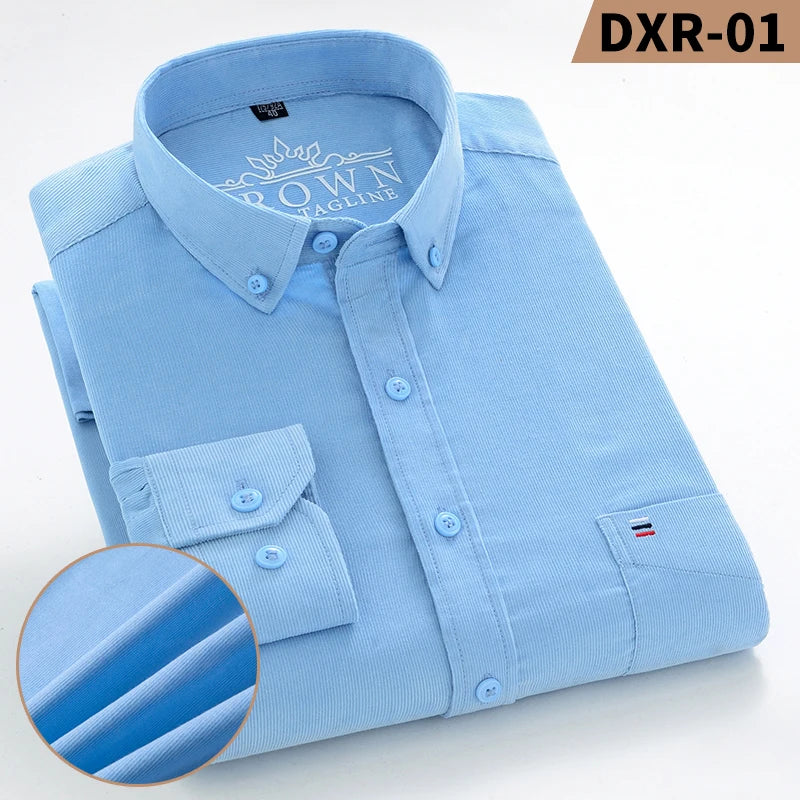 Spring and Autumn New Pure Cotton Corduroy Men's Shirts Large Size Fashion Casual Solid Color Long Sleeve Clothing Youth Tops