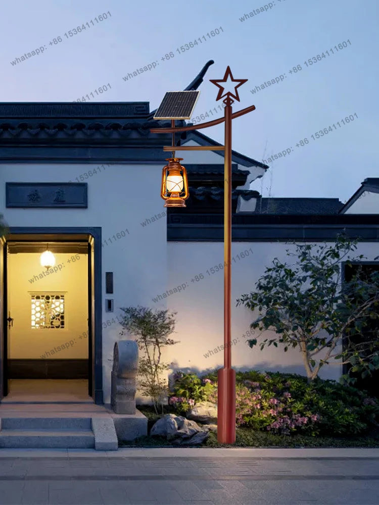 Outdoor solar powered lamp post, ancient Chinese style homestay courtyard lamp, 3-meter horse view lamp