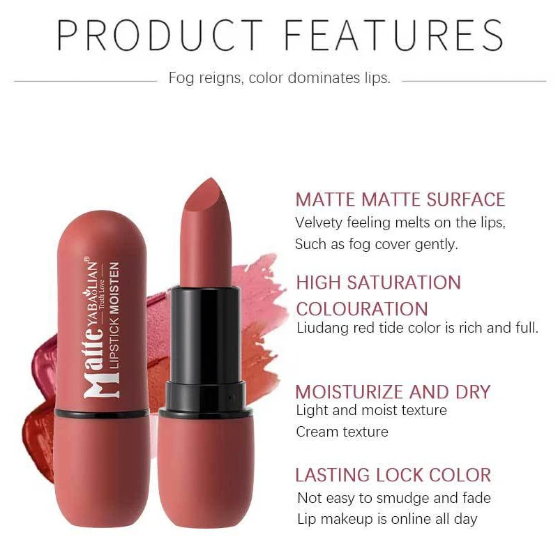 6-Color Matte Velvet Lipstick Waterproof Long-Lasting Non-stick Cup Smooth Solid Lip Gloss Sexy Lip Stain Makeup for Women