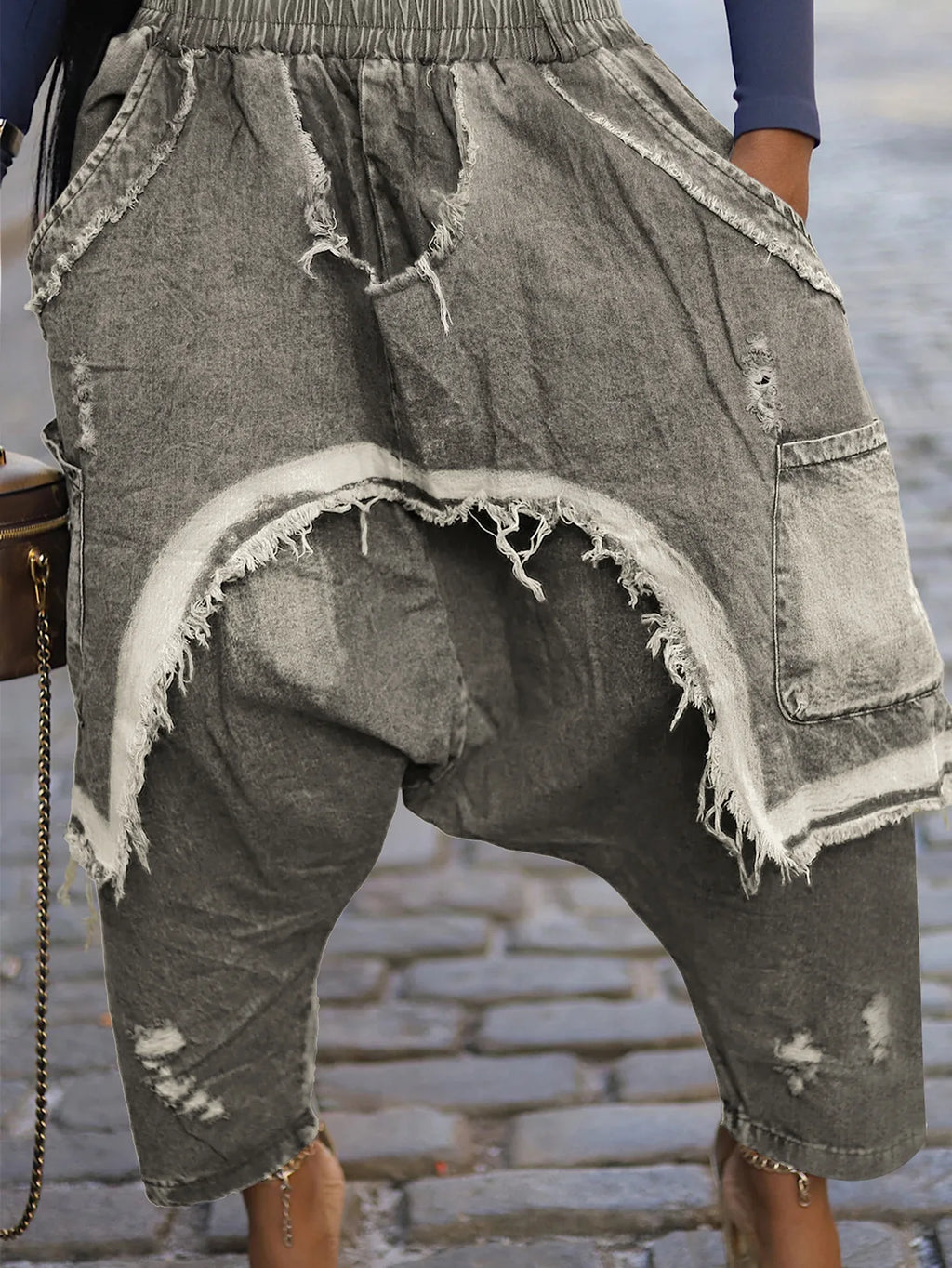 New Vintage Distressed Frayed Ripped Jeans Women's Fashion Loose Harem Pants Casual Hip Hop Streetwear Denim Trousers for Women