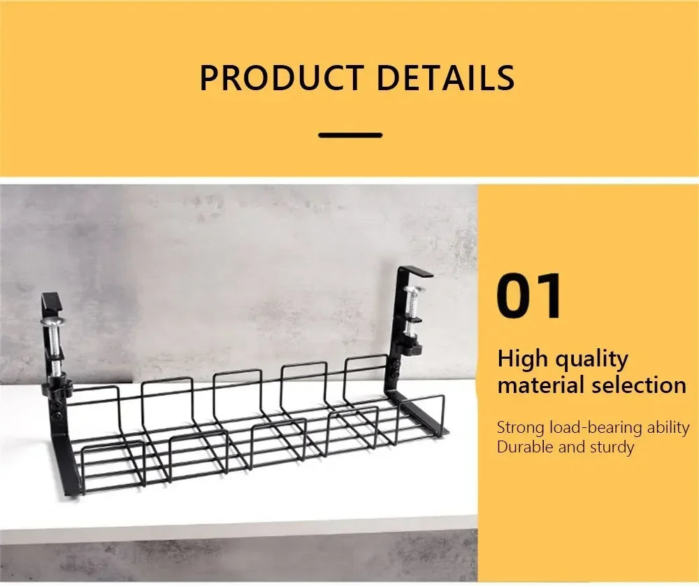 Home Office Desk Wire Organizer No Punching Kitchen Storage Accessories Under Table Storage Rack Metal Cable Management Tray 