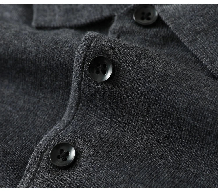 Men's Worsted Wool Kknit Pullover, Business Casual Polo Neck Sweater, Monochromatic Loose Top, Autumn and Winter Fashion, New