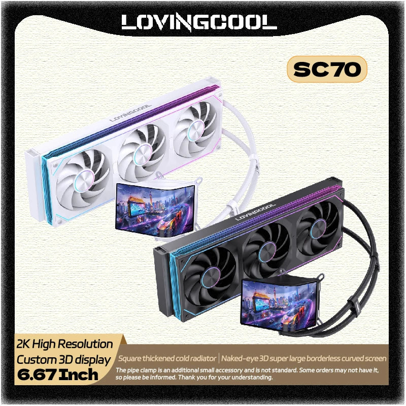 LOVINGCOOL SC70 360 ARGB CPU Liquid Cooler Radiator 6.67-Inch Naked-Eye 3D Super Large Frameless Curved Screen Water Cooler