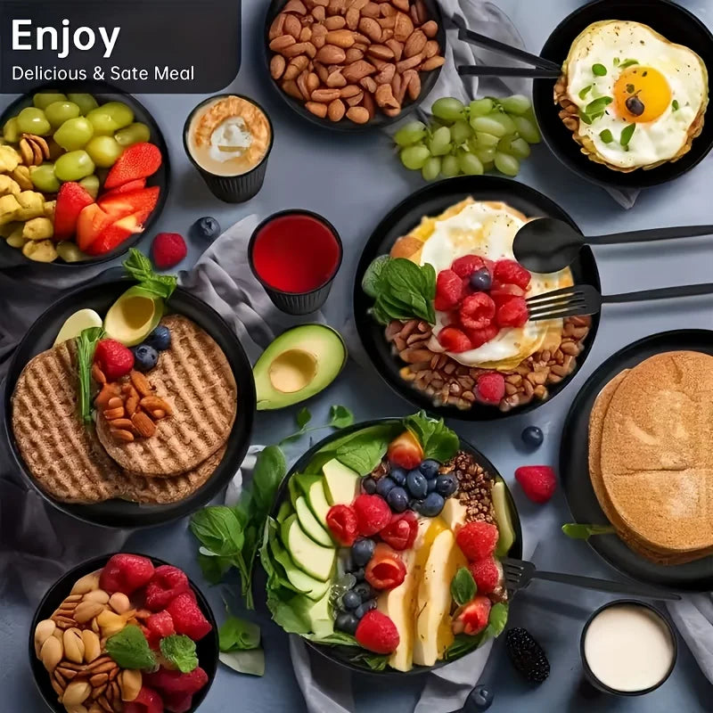 16Kitchen Set Made from Plastic Wheat Straw, Suitable for 4/8 People, Includes Plates, Dessert Plates, Cereal Bowls,