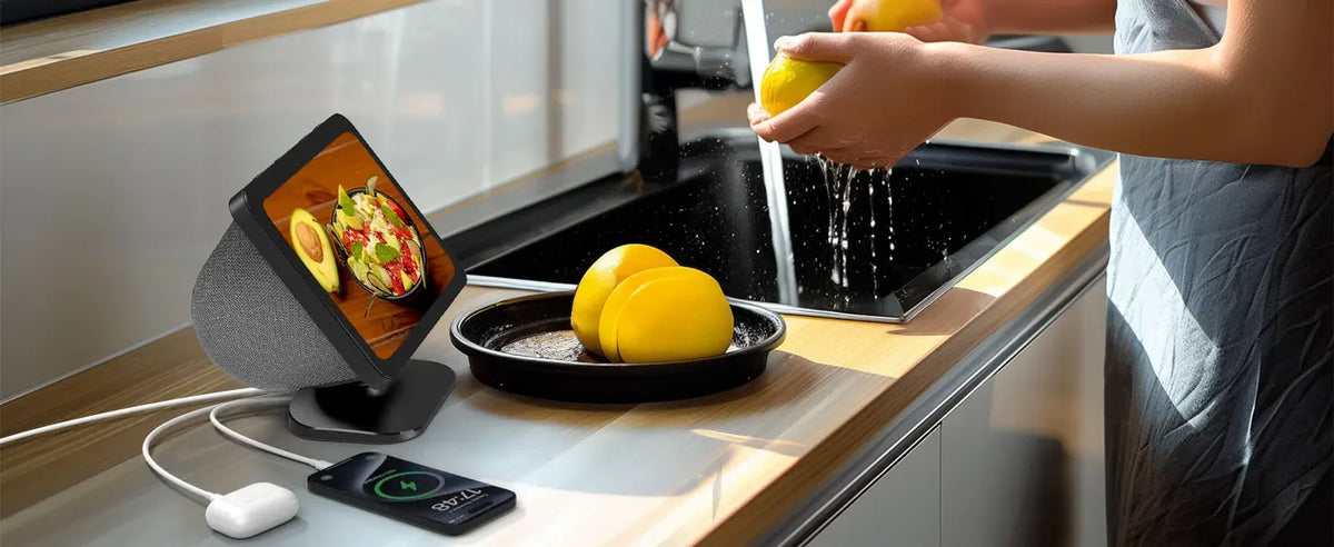 LINGYOU Charging Stand for Echo Show 8 3rd Gen - Adjustable Holder with Charging Ports (USB-C/A) for Charge Cellphones &  Earbud