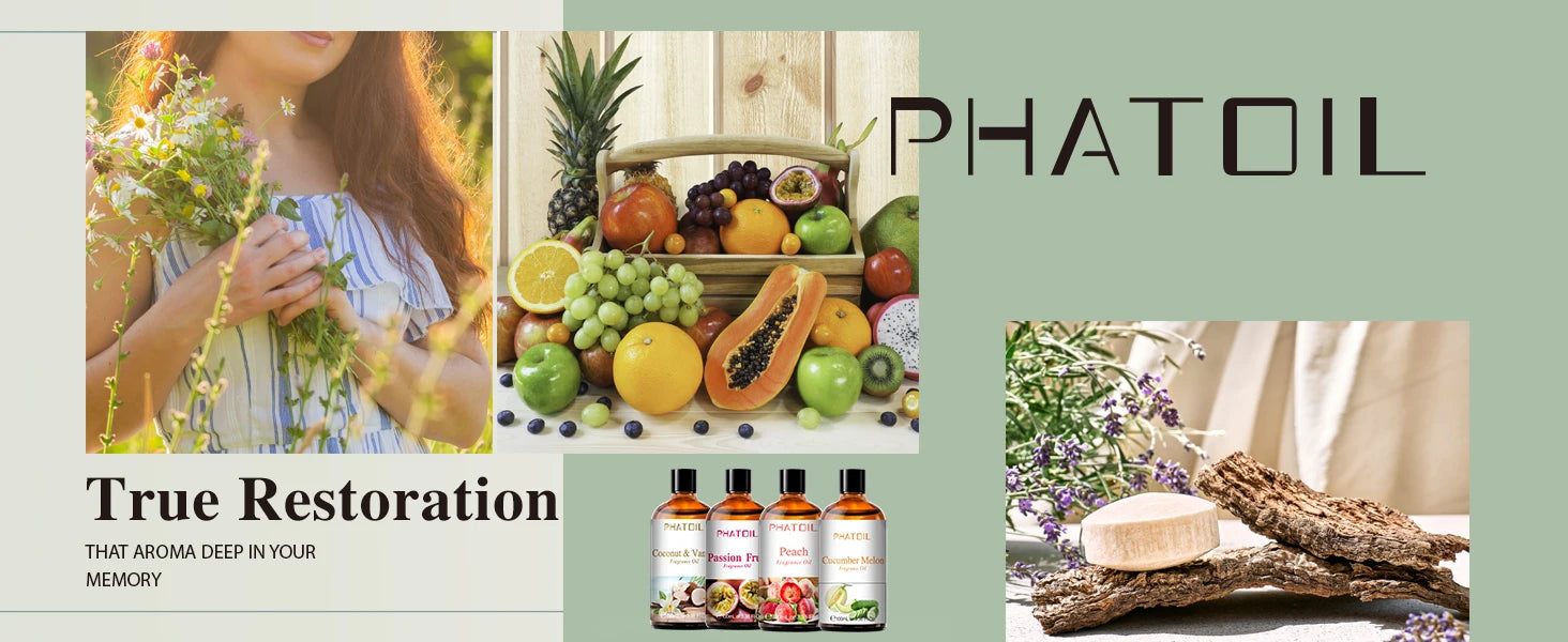 PHATOIL 100ml Fruit Series Fragrance Oils with Glass Dropper Coconut & Vanilla Strawberry Mango Cherry Aroma Oil For Diffuser