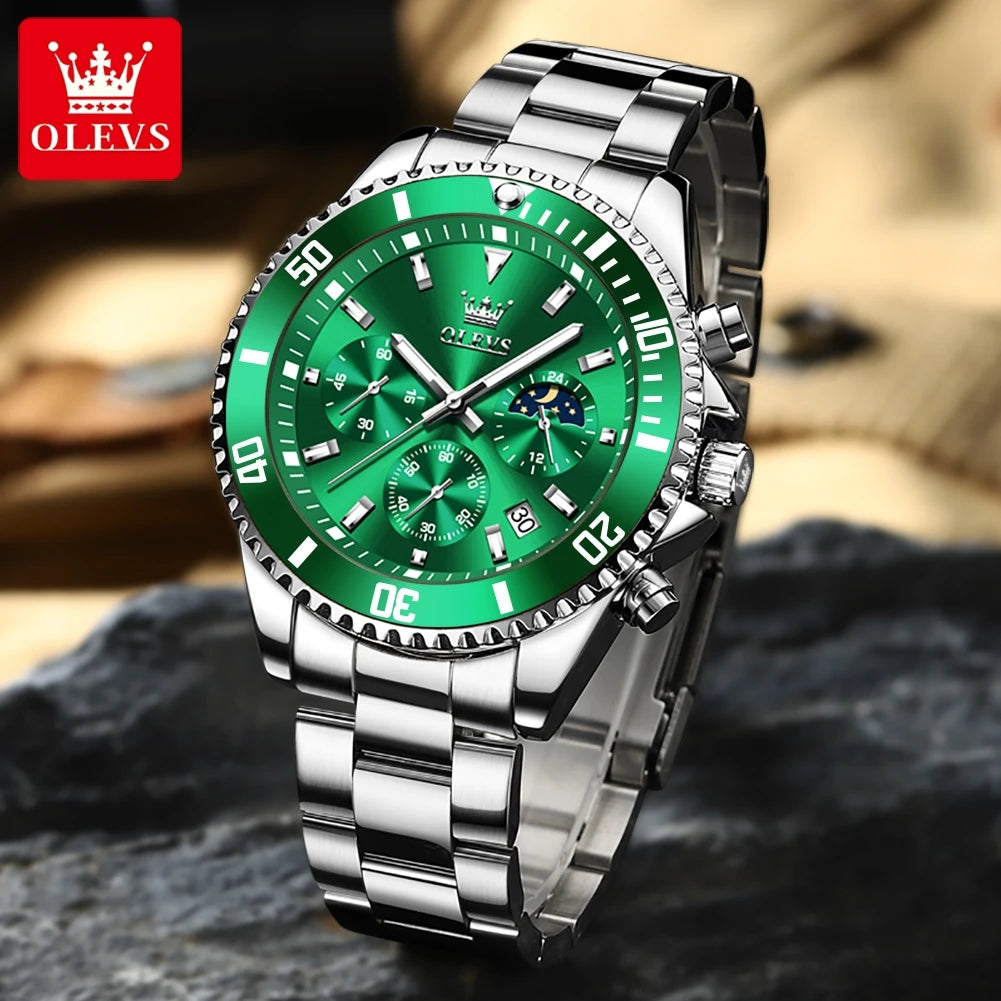 OLEVS 2870 Gold Men Watch Luxury Original Diving Series Men Watch Calendar Moon Phase Chronograph Sport Men Quartz Watch Gift