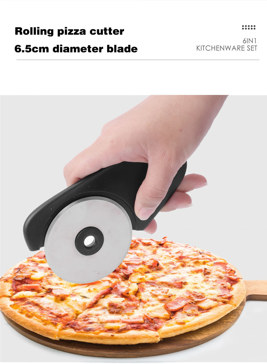 Stackable Kitchen Gadgets 6-Piece Melon Grinder Herb Cutter Garlic Grinder Can Opener Cheese Grater Pizza Cutter