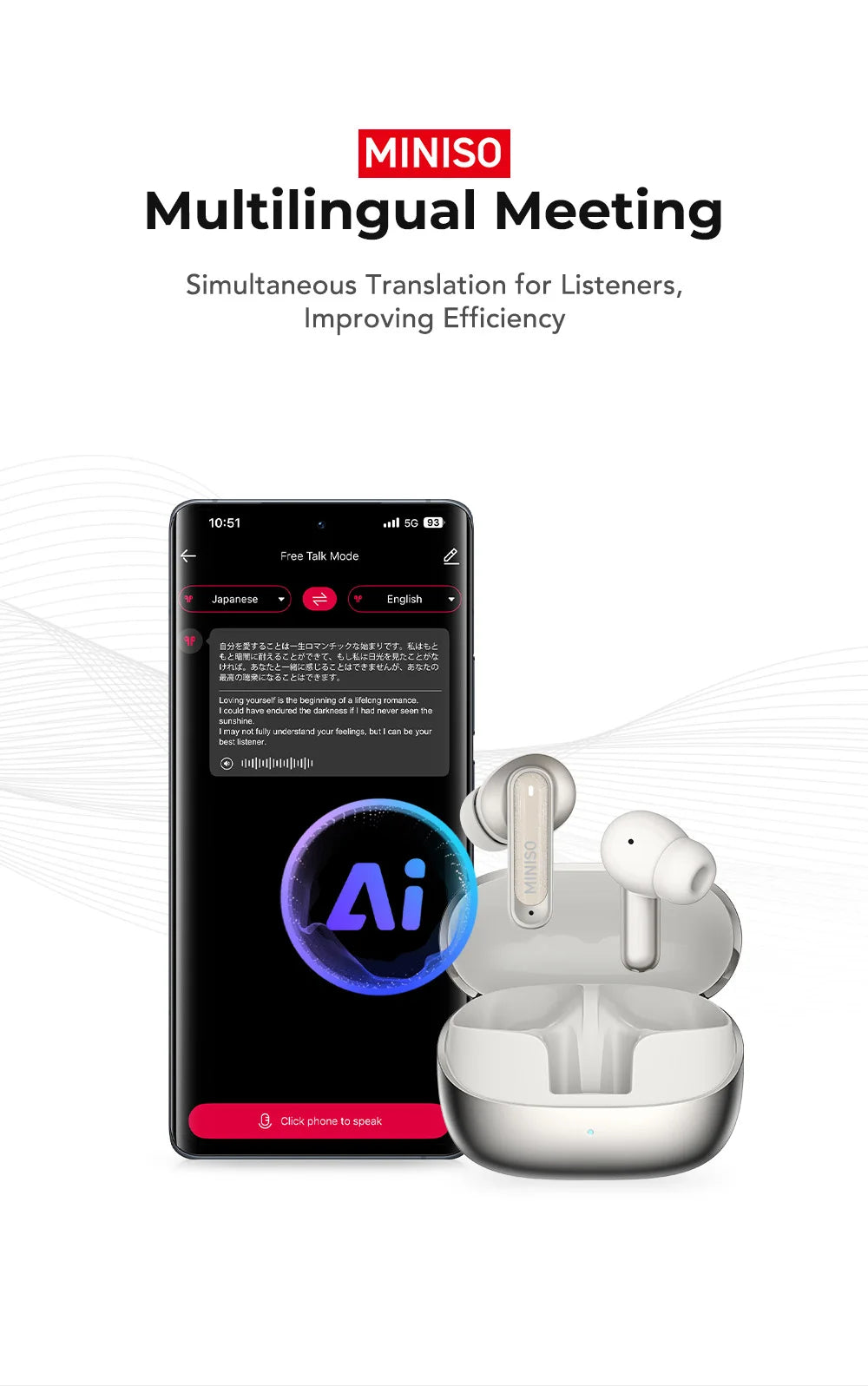 MINISO MS106 Bluetooth Earphone TWS Wireless Headphones Long Battery Life Sports Earphones Noise Reduction Comfortable Earbud