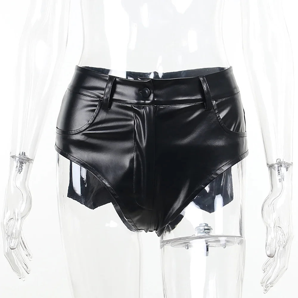 Sexy Black PU Casual Fashion Summer Shorts Women Clothing Goth Faux Leather High Waisted Womens Shorts Y2K Hot Woman Short Pants