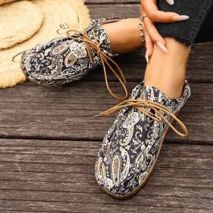 Spring 2025 Women's Printed Canvas Shoes Flat Platform Casual Toe Loafers Breathable Autumn Fashion Sneakers