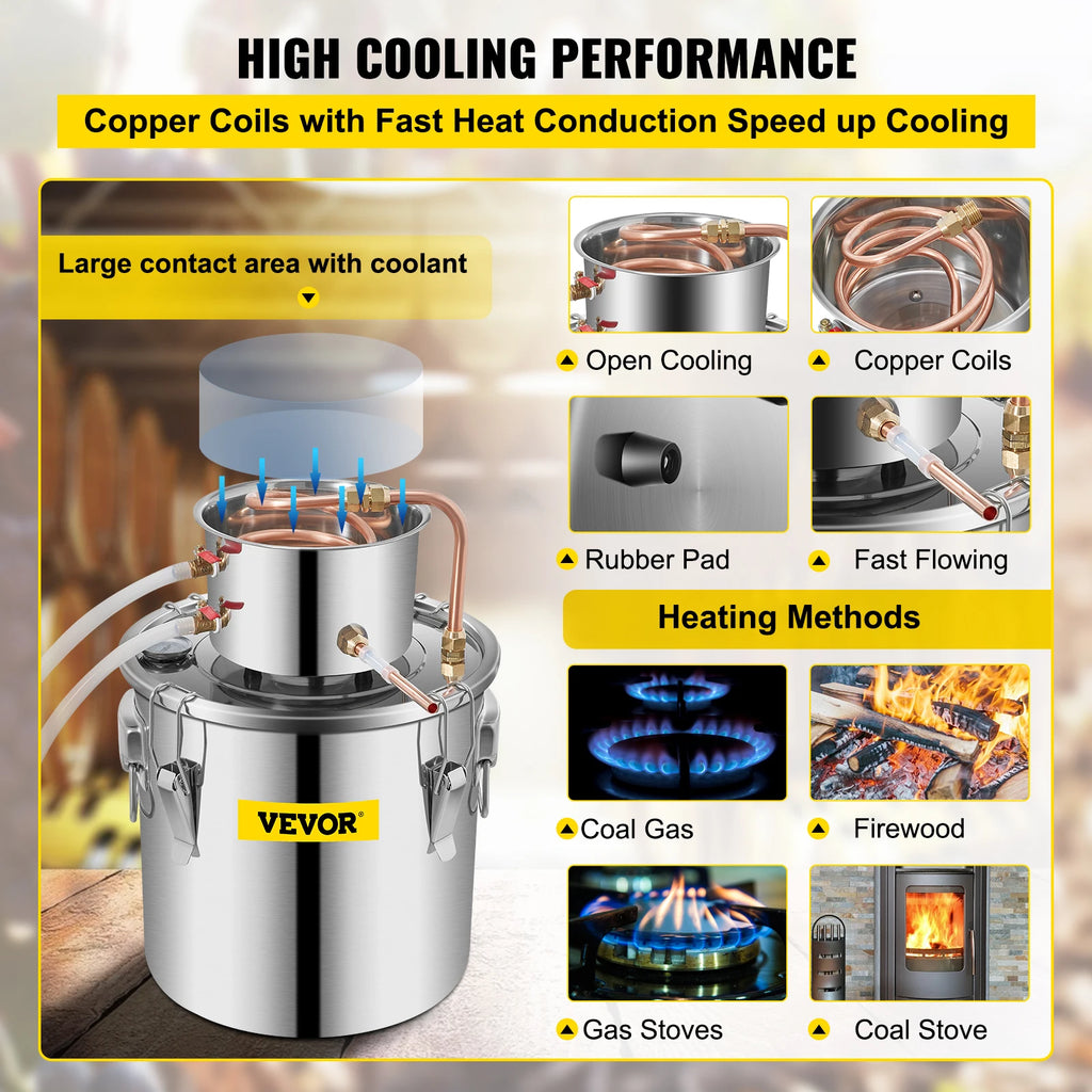SucceBuy 3 5 8 Gal Distiller Moonshine Alcohol Brew Water Wine Essential Oil Brewing Kit Stainless Copper with Pump for Home DIY