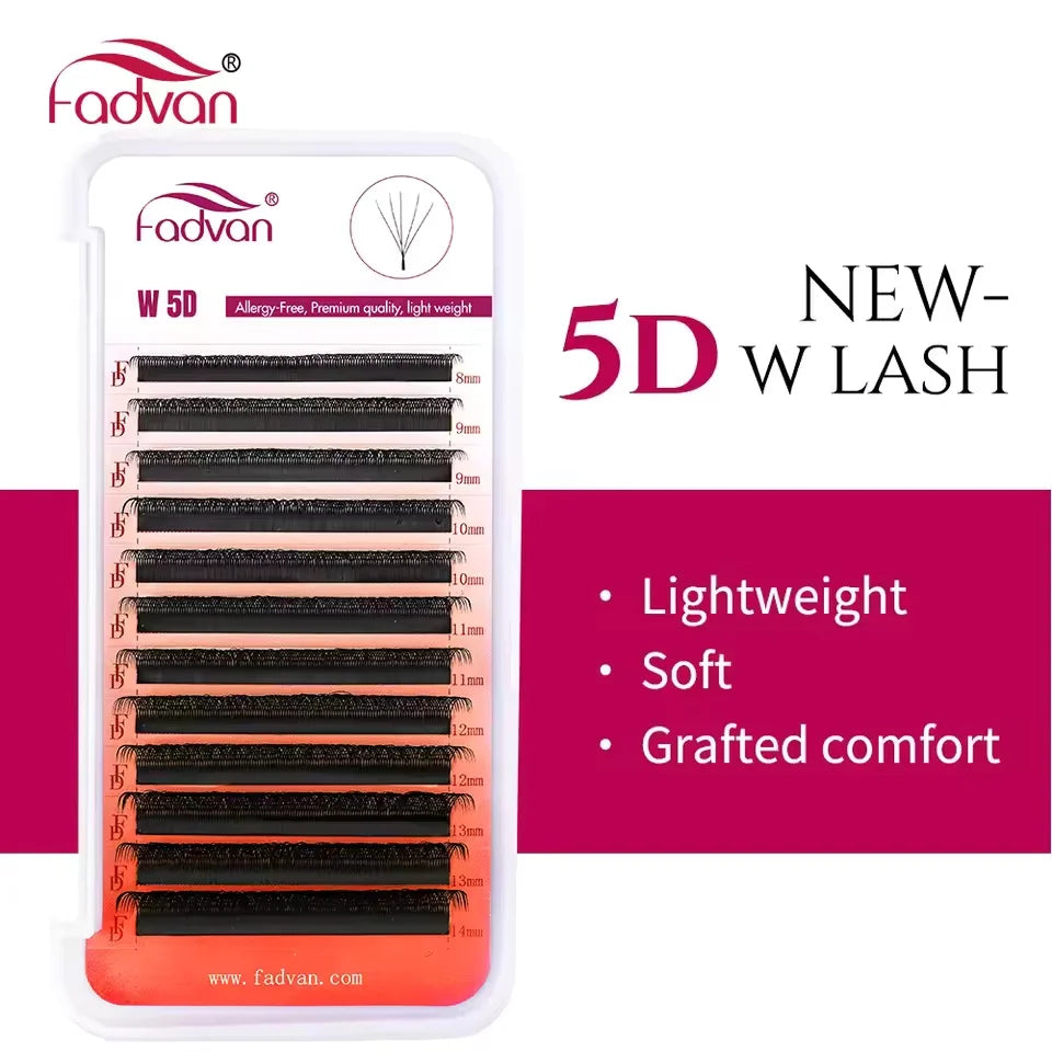 FADVAN Light 5D W Shaped 0.07mm M/C/D Curved Eyelash Extensions Gradient Faux Mink Lashes Premade Volume Fans Eyelashes