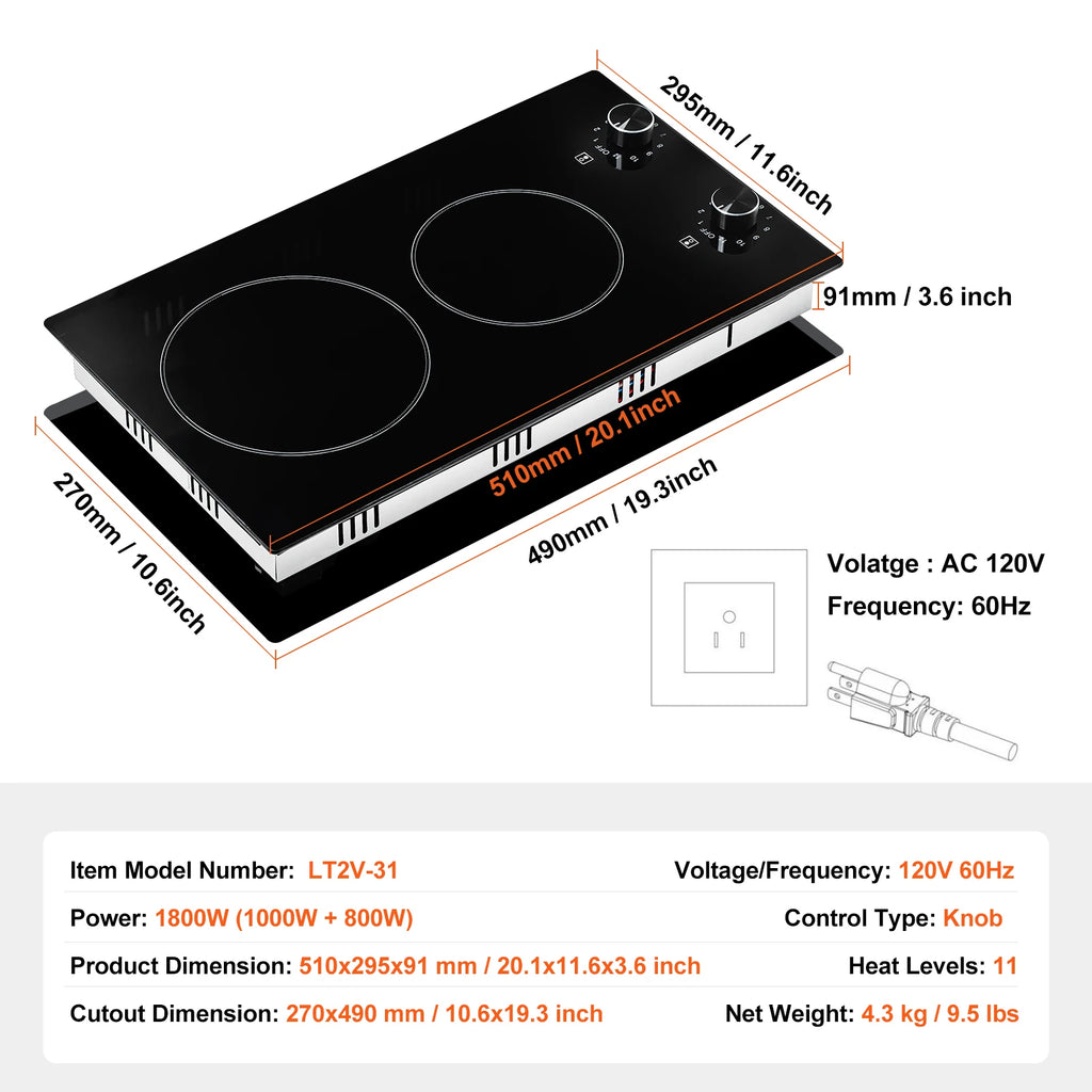 SucceBuy Electric Cooktop Built-in Stove Top Ceramic Top Radiant with Glass Panel Knob Control for Diverse Cooking Requirements