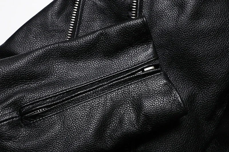 Classical Motorcycle Genuine  Leather Jacket Men's Natural Cowhide Slim Moto Cloth Calf Skin Jackets Asia Size S-6XL