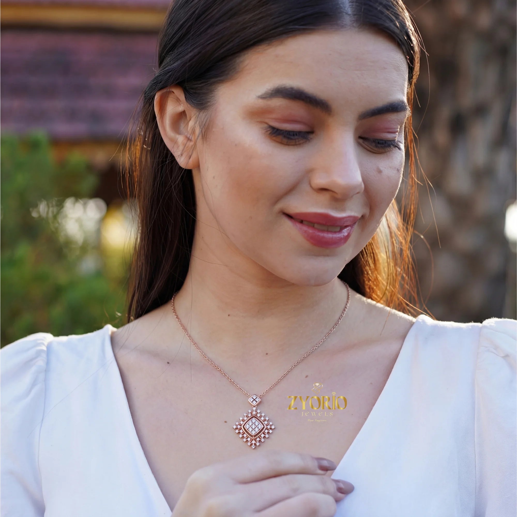 Silver Geometric Lab Grown Diamond Pendant Gold Plated Modern Sustainable Luxury Necklace for Women Engagement Wedding Party