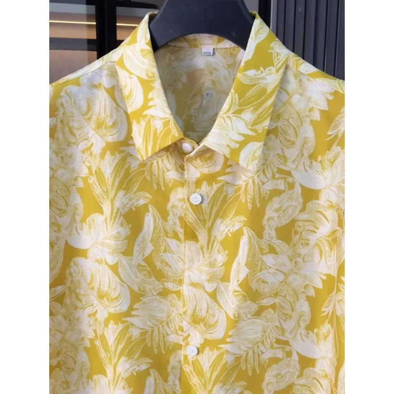 Summer New Style Turn Down Collar Printed Short Sleeved Shirt for Men, Fashionable and Versatile Casual Classic Top