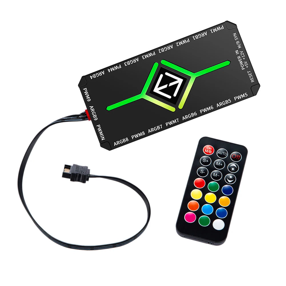 ARGB PWM Fan Hub Adapter With ARGB Controller 1To9 Port 5V 3 Pin PC Cooling Fan Hub Splitter SATA Power Supply PWM Magnetic Hub