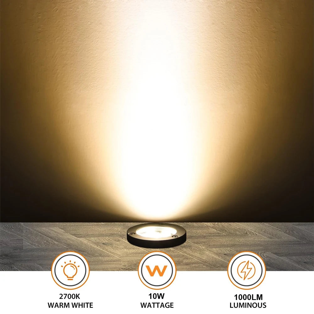 LED Underground Light 10W Waterproof Outdoor Spotlight Warm White Path Tree Deck Stair Ground Garden Landscap Lighting 4pack