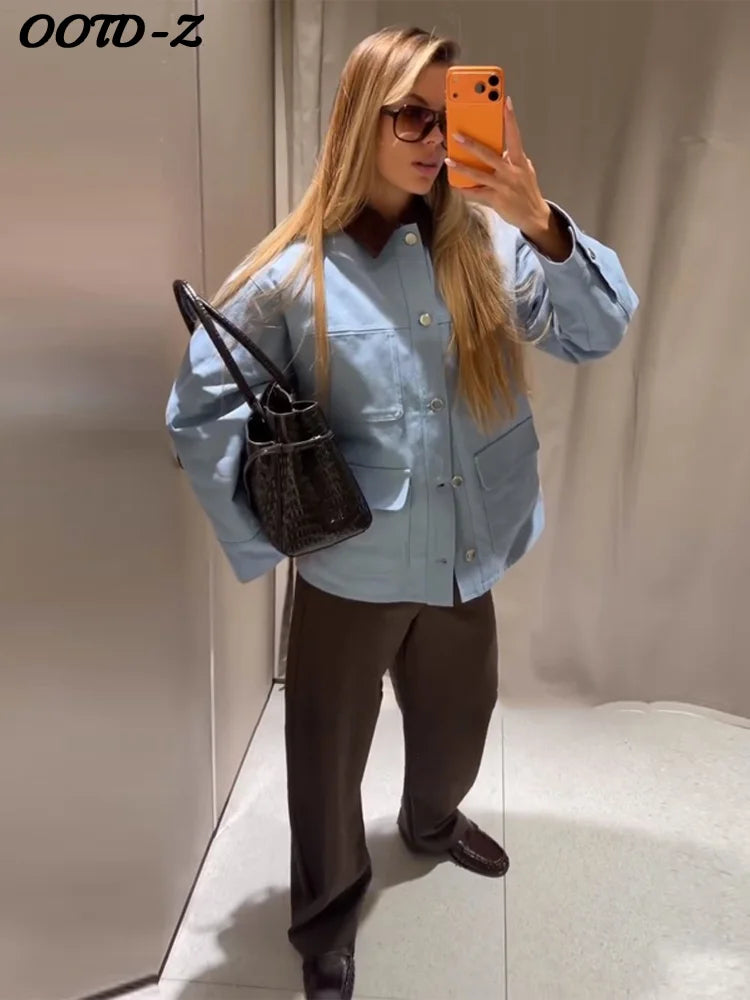 Causal Pockets Jacket Women Urban Loose Lapel Single Breasted Full Sleeve Coat Female 2026 All-match Spring Summer Lady Outwear