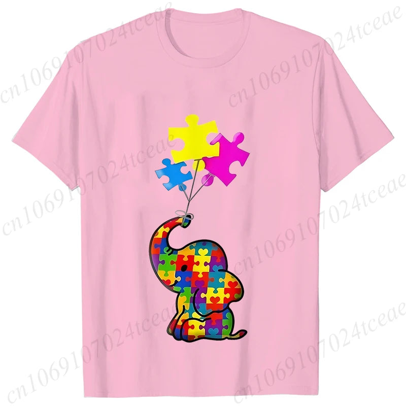Elephant Autism Awareness Puzzle Adults Kids T-Shirt Fashion Acceptance Neurodiversity Shirt Summer Short Sleeve Tees