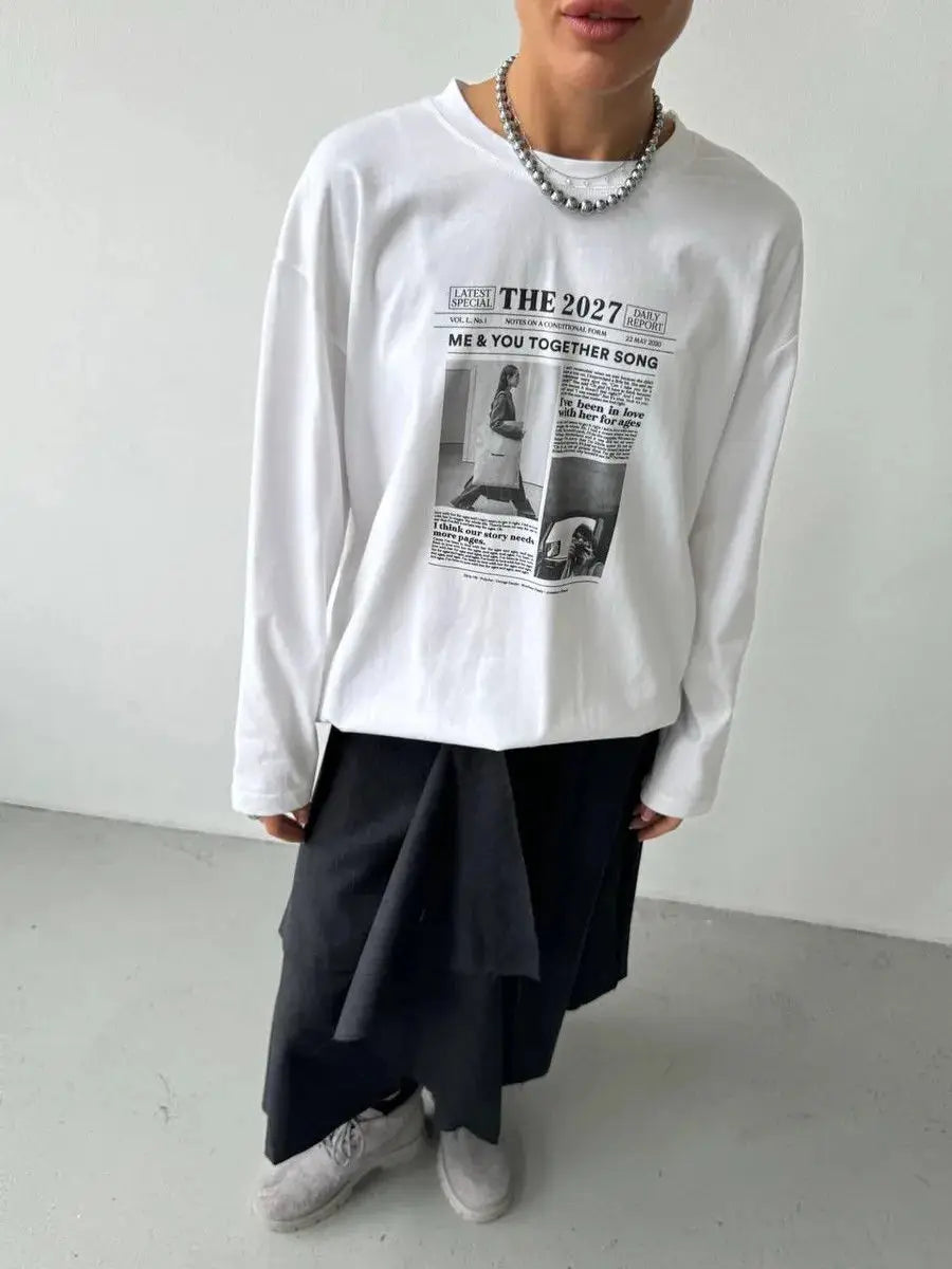 French Street Fashion Pure Cotton Long Sleeve Shirts Retro Letter Graphic Thin Sweatshirts Women Elegant Lady Tops Trendy Autumn