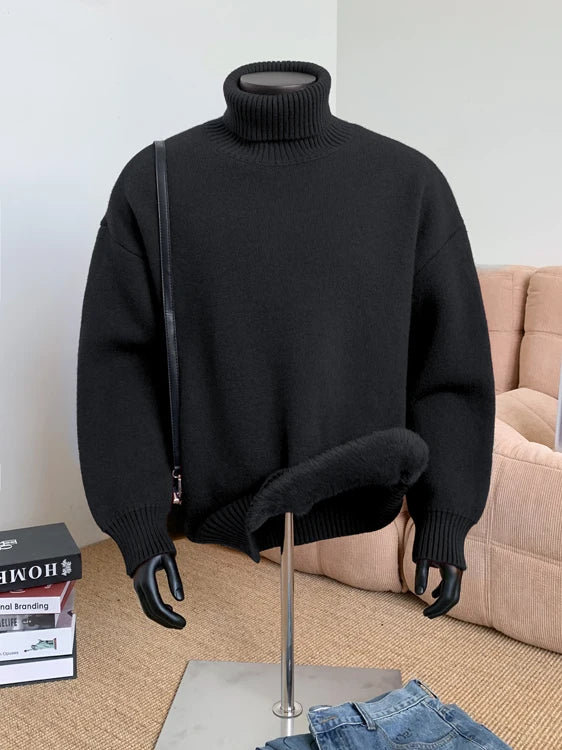 2026 New Autumn Men Turtle Neck Sweater Unisex Casual Loose Fit Trendy Knitted Top Pullovers Outwear Clothing Oversized M-3XL
