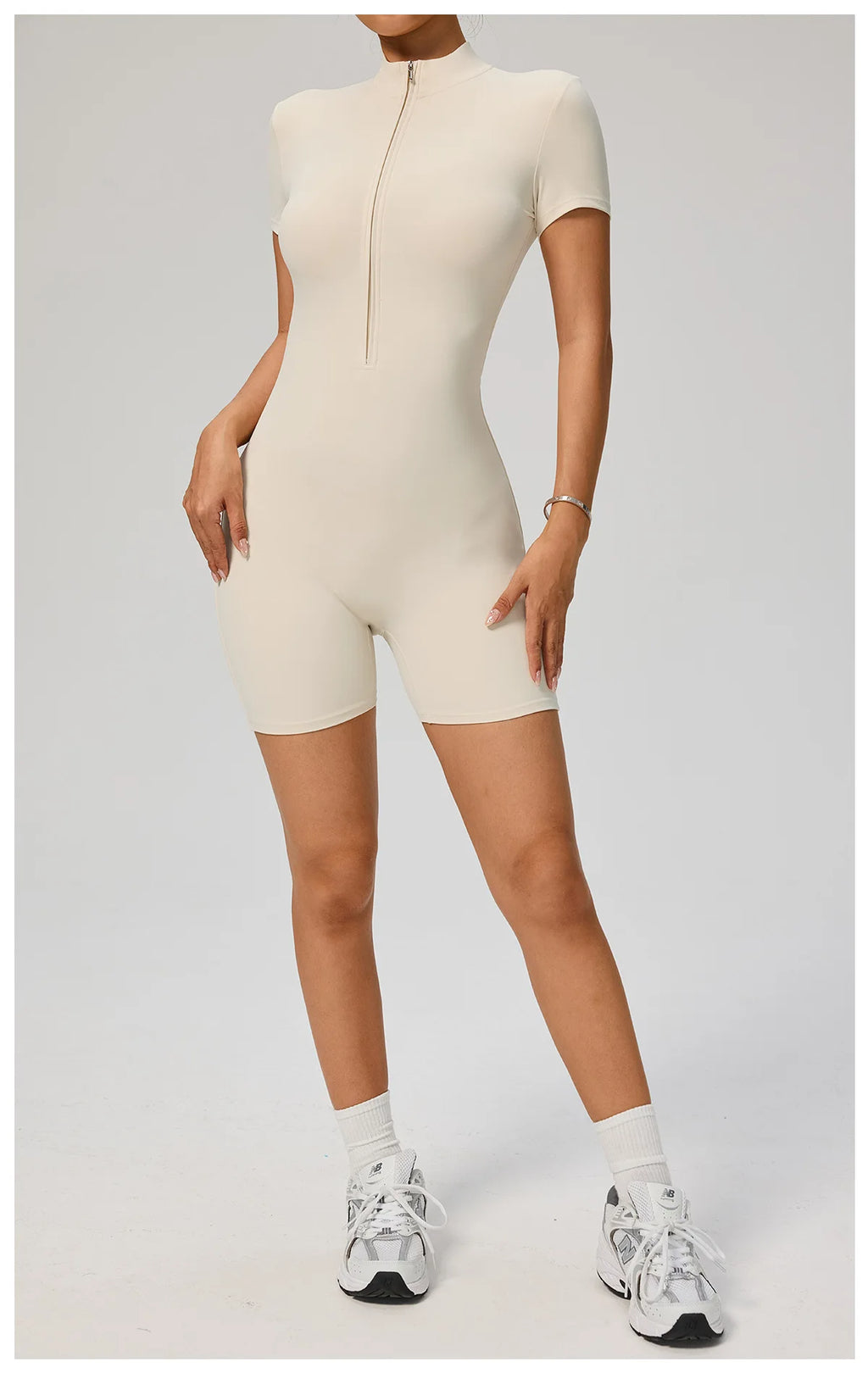 SOISOU Zipper Jumpsuit Women Short Sleeves Clothing Sportswear Woman Gym Yoga Sport Sets Nylon Workout Sets Women Tracksuit