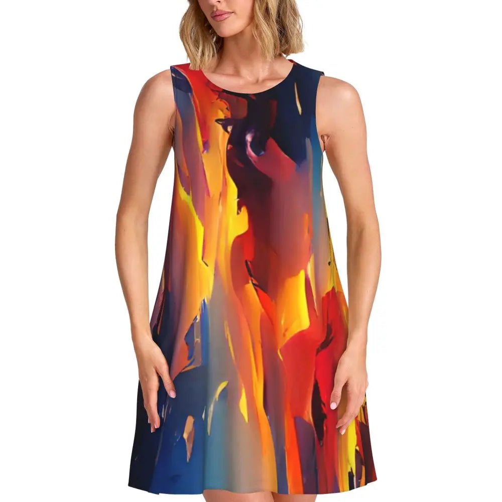 Ocean Sunset Casual Dress Palm Tree Print Sleeveless Elegant Dresses Ladies O Neck Simple Dress Day Print Clothing Birthday Gift