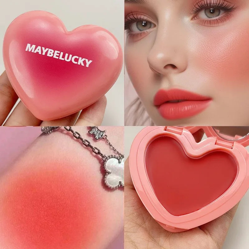 3-in-1 Smooth Blush Cream Heart-Shaped Waterproof Long-lasting Matte Finish Easy to Wear Natural Color Lip Cheek Eye Makeup