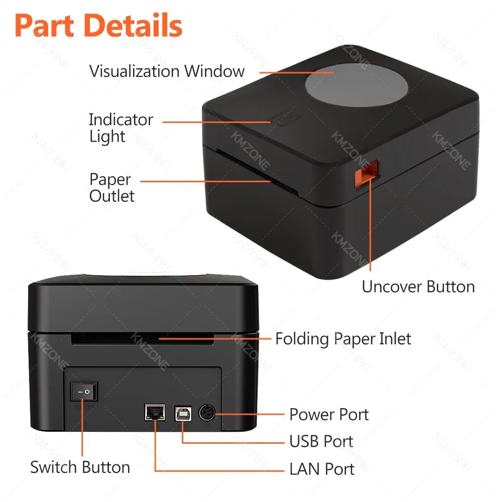  4X6 inch Thermal Label Maker Desktop Shipping Label Printer USB/Bluetooth Compatible with iPhone Android Windows