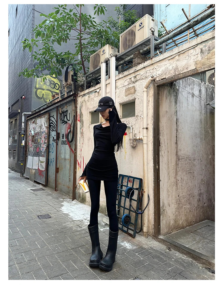 Seeslim Black Slim Sexy Mini Dress Women Long Sleeve Autumn Off Shoulder Korean Fashion 2000s Y2k Clothes Party Dresses Chic
